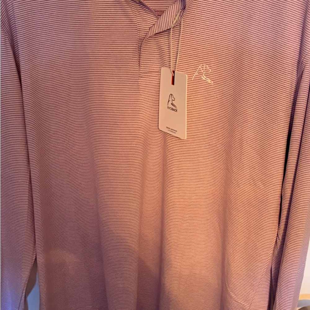 Rhoback “The Whaler” Men's Long-Sleeve Lavendar Polo - Picture 2 of 15